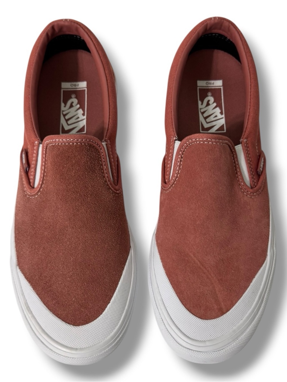 Vans Slip-On Pro Men’s 10 Brick Dust Red Suede Skate Shoes White Toe Bumper